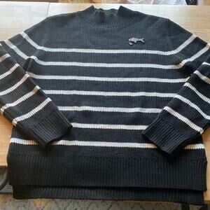 Striped ribbed mock turtleneck with shark patch